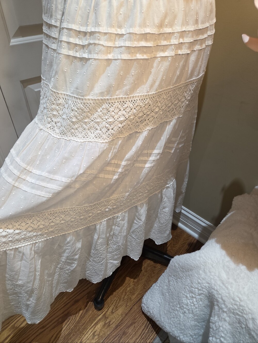 Nwt M & 1X & 2X Jennifer & Grace Women's OffWhite Eyelet Tiered Maxi SkirtB3 - Picture 16 of 17